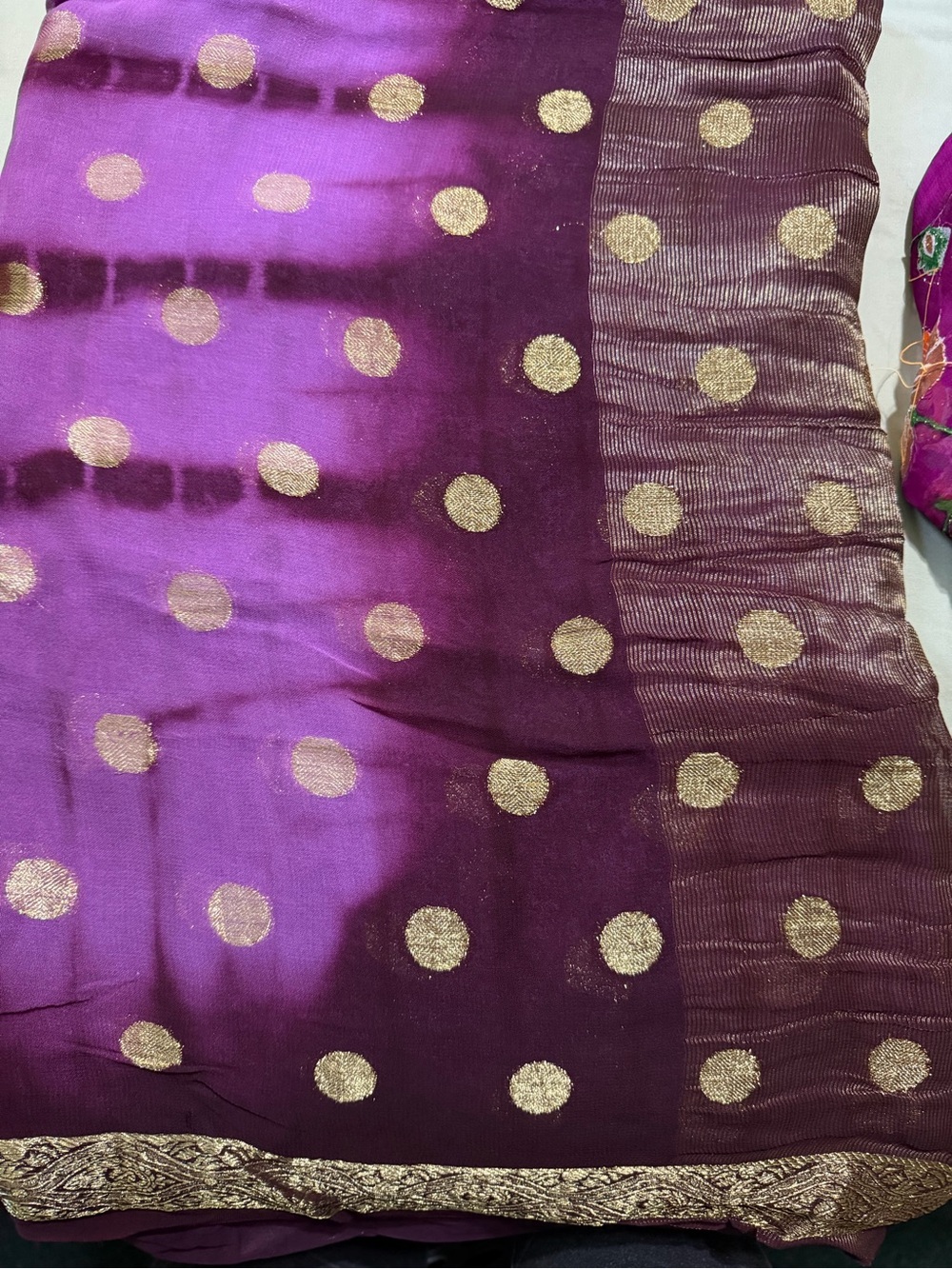 Purple and Gold Polka Dot Women's Saree